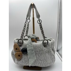 Jamin Puech Beaded Shoulder Bag Ivory Wood Stone Chain Designer